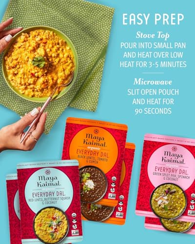 Image of Maya Kaimal Foods - Organic Indian Everyday Dal Variety Pack No. 2 - 10oz 3 flavors, 2 Each - Red Lentil, Black Lentil, & Green Split Pea - Vegan