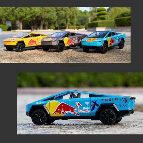 Image of Scale 1:32 Tesla Cybertruck Pickup Red Ball Edition Alloy Diecast Pullback Metal Car Toy with Sound Light & Opening Doors - Great Gift Toy for Kids [ Color as per Stock ]