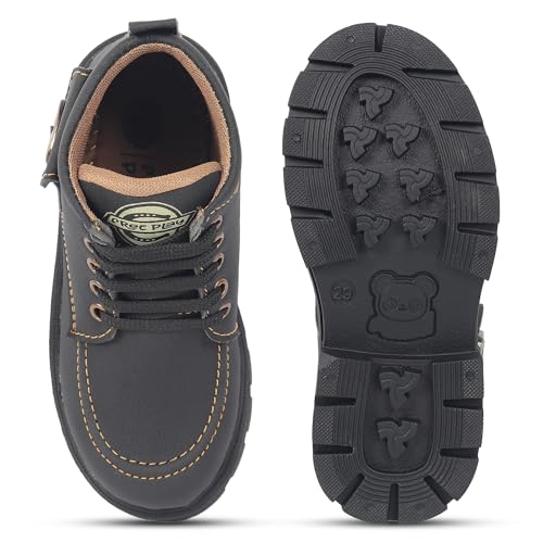 Image of Freeplay Kids Boys Lace-Up Ankle Boots with Buckle Strap | Stylish Casual Outdoor Boots | Anti-Slip Durable Sole | Comfortable Fit | Black, Blue, Green, Tan