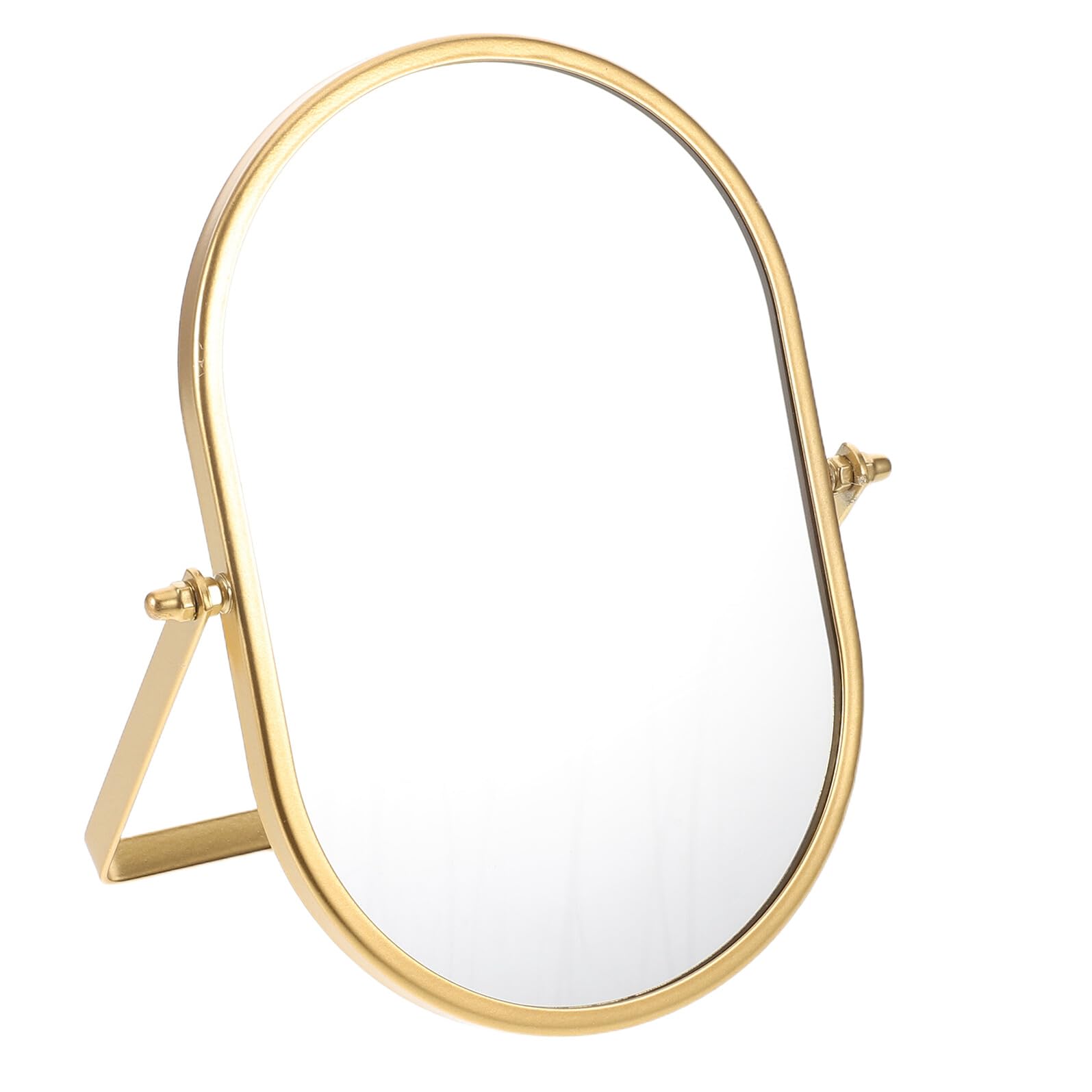 Espejo de Tocador de Mesa Ovalado Dorado con Marco de Metal, Diseño Ahorrador de Espacio y Rotación 360°, Adecuado para Maquillaje Preciso en Baño o Dormitorio