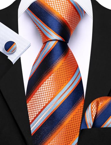 Image of Barry.Wang 6 PCS Men Ties Set Silk Business Fashion Woven Necktie Handkerchief Cufflinks Paisley Stripe Wedding Party
