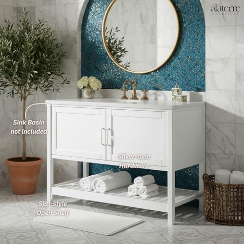 Image of Alaterre Furniture Bennet Bathroom Vanity Without Sink - 48 inch Freestanding Wood Vanity Cabinet with Soft-Close Shaker Doors - Wood Bathroom Sink Base Cabinet (White)