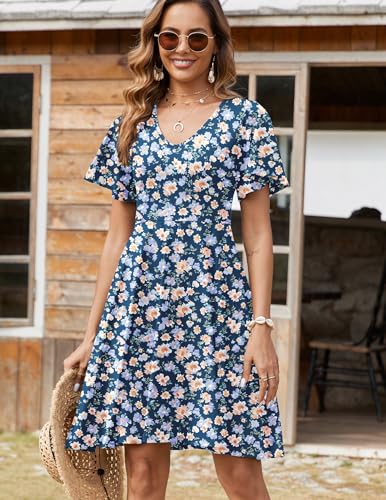 Image of Zeagoo Womens Summer Dress Casual Swing Sundresses Floral Ruffle Short Sleeve Wedding Guest Dress Beach Mini Dress 2026