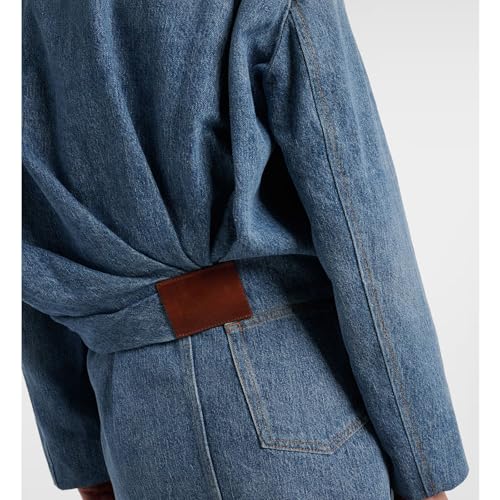 Women's Denim Jacket Draped Loose Fit Zip-Up Collared Casual Bomber Style Coat Lightweight Outerwear2