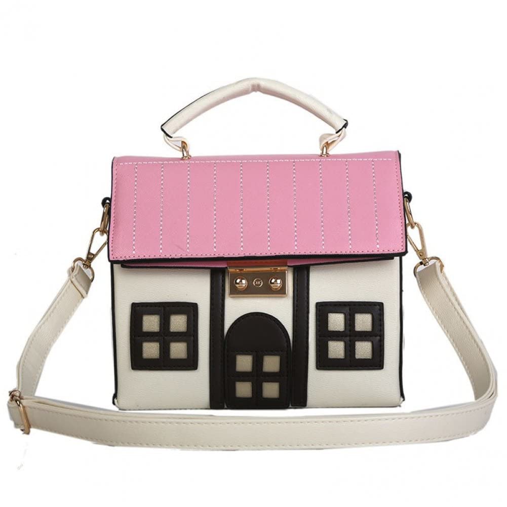 Stakee Women's Beige Leather Handbags House Shaped Shoulder Bag Messenger Bag Personality House Bag For Girl