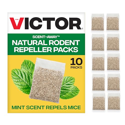 Victor Scent-Away Mouse Repellent Pouches - 10-Pack Natural Rodent Deterrent for Indoor Outdoor Pest Control Peppermint Oil Granules Mice and Rat Protection for Home Garage Vehicle M805B-2SR