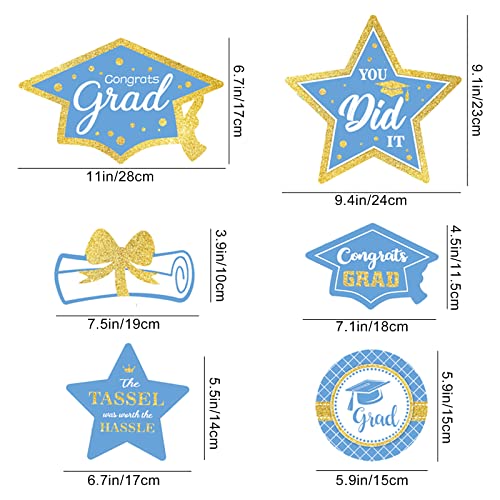 Image of Light Blue and Gold Graduation Decorations Set of 24 Class of 2024 Table Decor Congrats Grad Party Centerpiece Sticks Table Toppers Graduation Party Supplies