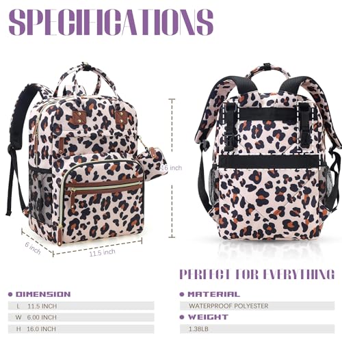 Image of Tuwubi Diaper Bag Backpack, Baby Essentials Travel Tote Bag, Multi function Waterproof Backpacks, Travel Essentials with Stroller Straps & Pacifier Case - Leopard Print