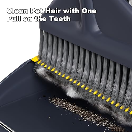 MOPUP Besen- und Kehrschaufel-Set, 132,1 cm lang, verstellbarer Griff, Besen mit Kehrschaufelzähnen zur Selbstreinigung, sauberes Haar, geeignet für Zuhause, Küche, Büro – Bild 5