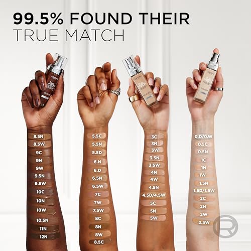 L'Oreal Paris True Match Fond de teint liquide, soin de la peau infusé à l'acide hyaluronique, SPF 17, disponible en 40 teintes, 8C marron noisette, 30 ml