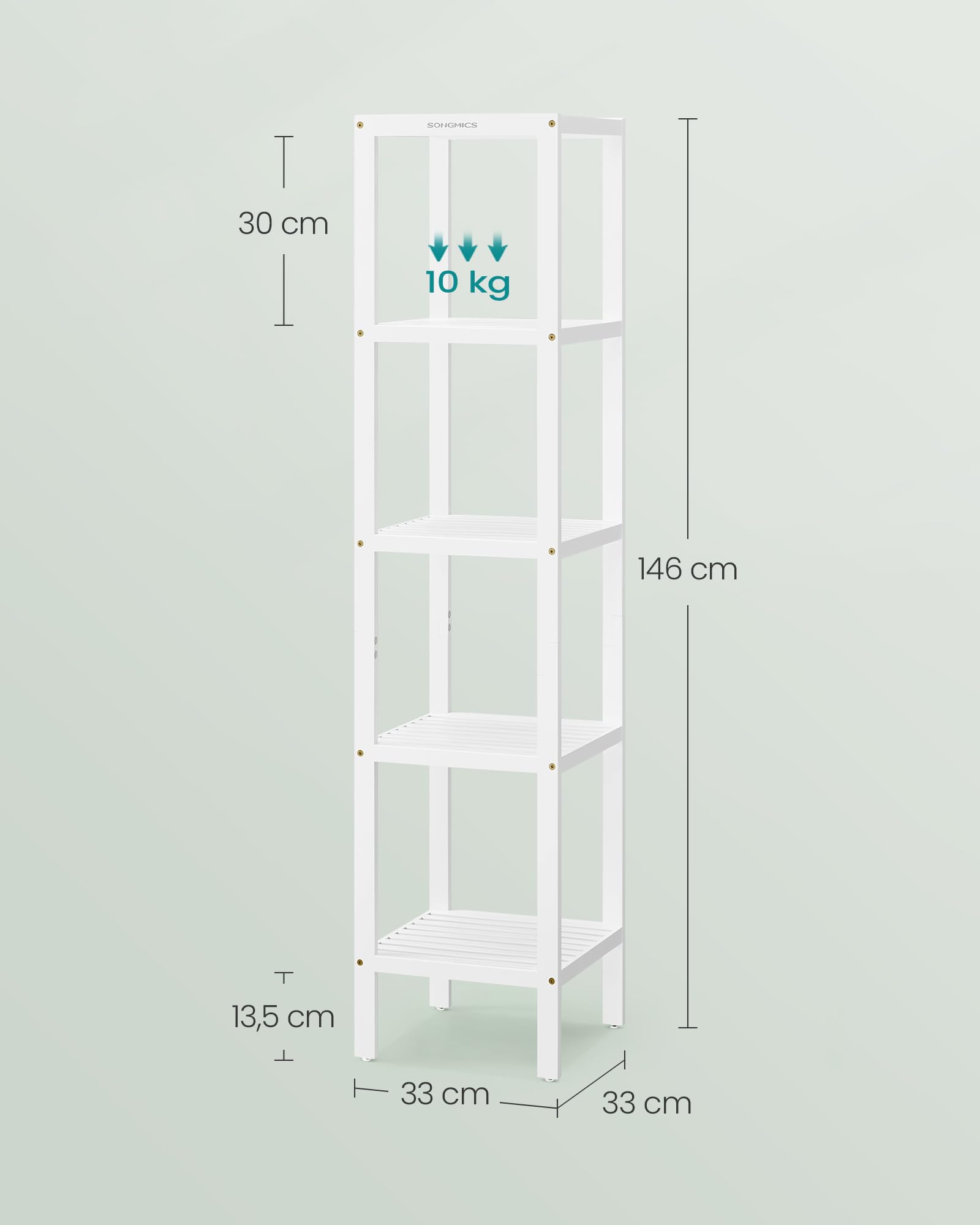 SONGMICS Estantería de Baño de Bambú 5 Niveles, Estantería Esquinera Estrecha, Blanco Nube BCB055W01