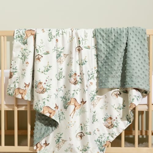 Image of PHF Minky Baby Blanket for Boys Girls, 40x50 Inches Soft Double Layer Baby Blankets with Woodland Animals, Receiving Blanket Bed Throws for Neutral, Infant, Babies