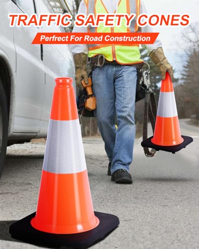 Image of BESEA 5 Pack 18 Inch Traffic Cones with Weighted Black Base