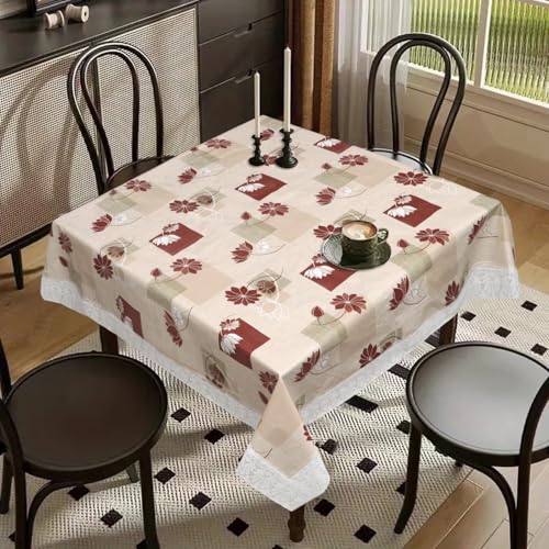 Image of Dakshya Industries PVC Waterproof Square Table Cover 48x48 Inch for 4 Seater Dining Table | Floral Printed Oilproof Stain Resistant Washable Plastic Table Cover, Love