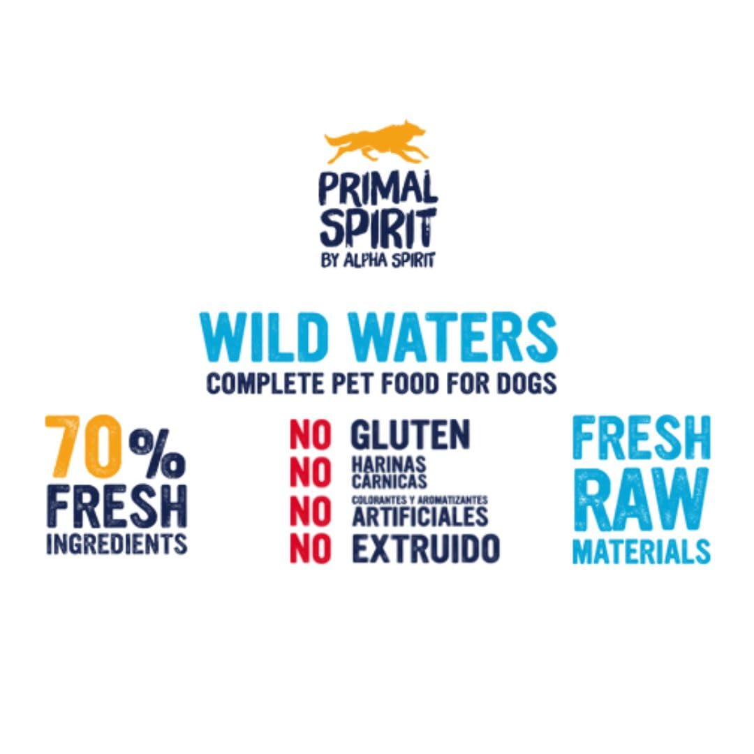 ANIMALUJOS - Primal Wild Waters Pienso Semihúmedo para Perro Adulto con Pescado Fresco Digestión Sensible Alta Palatabilidad Snack Incluido - Alpha Spirit (3 Sacos x 1 Kg, Wild Waters)