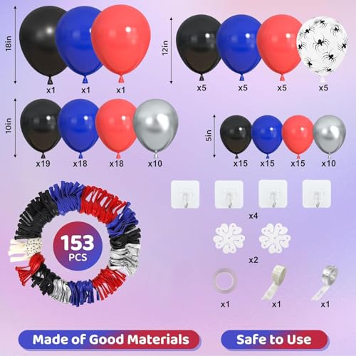 Image of Amandir 153pcs Black Red Blue Balloon Arch Garland Kit Different Sizes