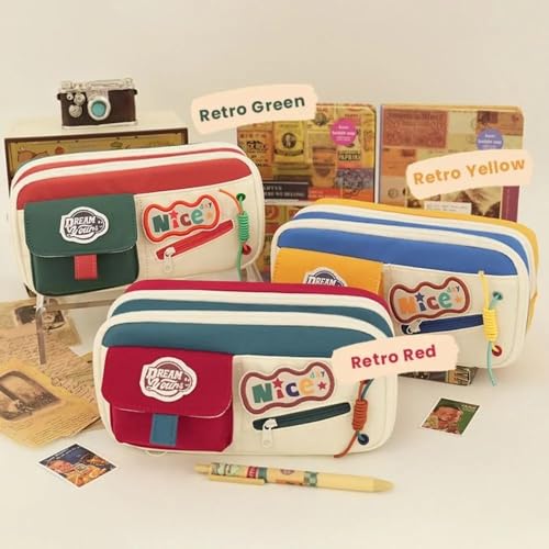 Image of Zqiue Large Capacity Cute Aesthetic Pencil Case with Multi Compartments, Multi-Pocket Pastel Pen Pouch Organizer with Zipper, Kawaii School Supplies Bag for Girls, Teens & Students