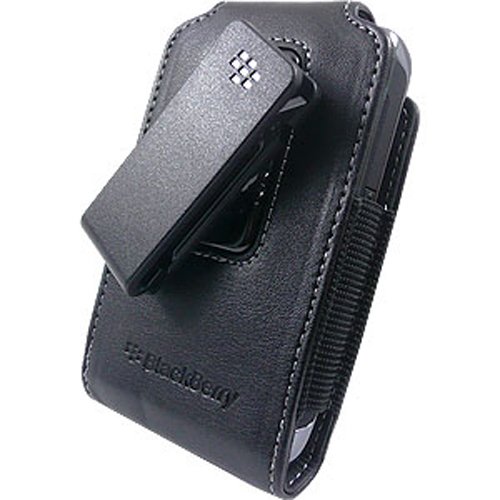 Blackberry OEM Leather Swivel Holster Pouch Case + Original Blackberry 3.5mm Stereo Handsfree Earbuds Headphones Headset with Microphone for Blackberry Bold 9900, 9930