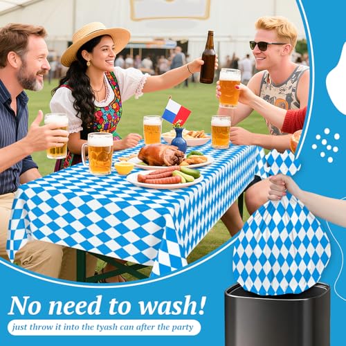Image of Mulbozy Oktoberfest Tablecloth 4 Pack, 54 x 108 Inch Plastic Table Cloth
