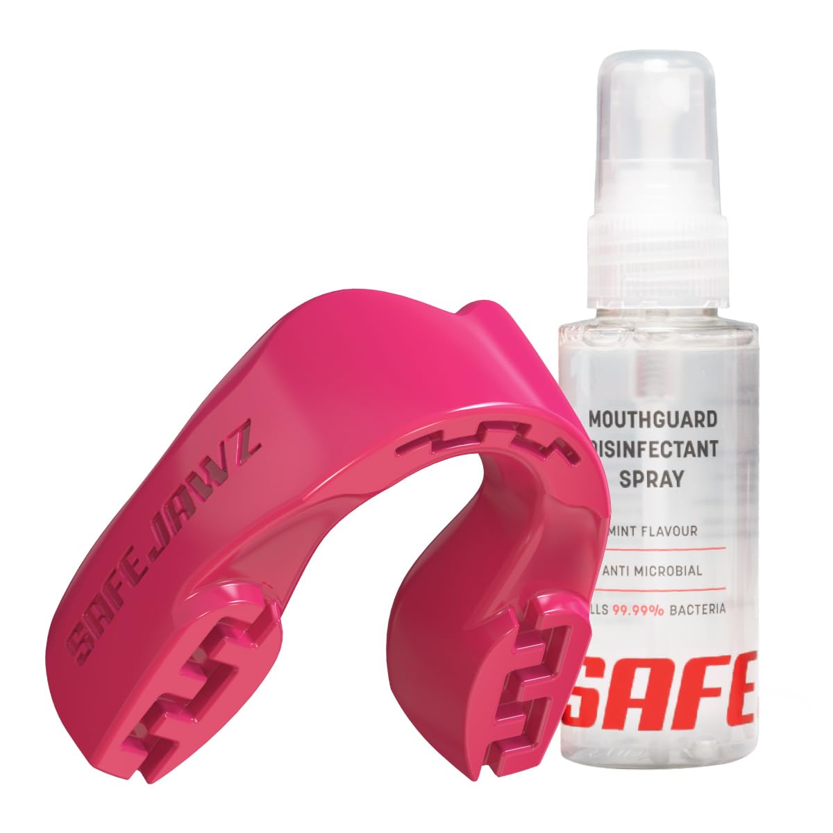 SAFEJAWZ Sports Mouthguard, Case and Cleaner Spray 50ml Bundle