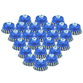 SALI 24 Pack Wire Cup Brush, 3 Inch Twisted Knotted Cup Brush for Grinders, with 5/8-11 Inch Arbor for Heavy Cleaning Rust, Stripping and Abrasive, for Angle Grinder