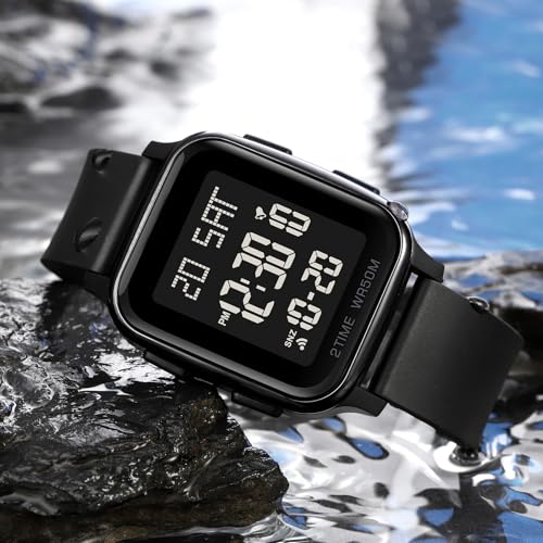 findtime LED Digital Watch Mens Womens Black Rectangle Square Face Big Numbers Dial Unisex Watches Sports Waterproof Dual Time Stopwatch Fashion Simple Wristwatch2