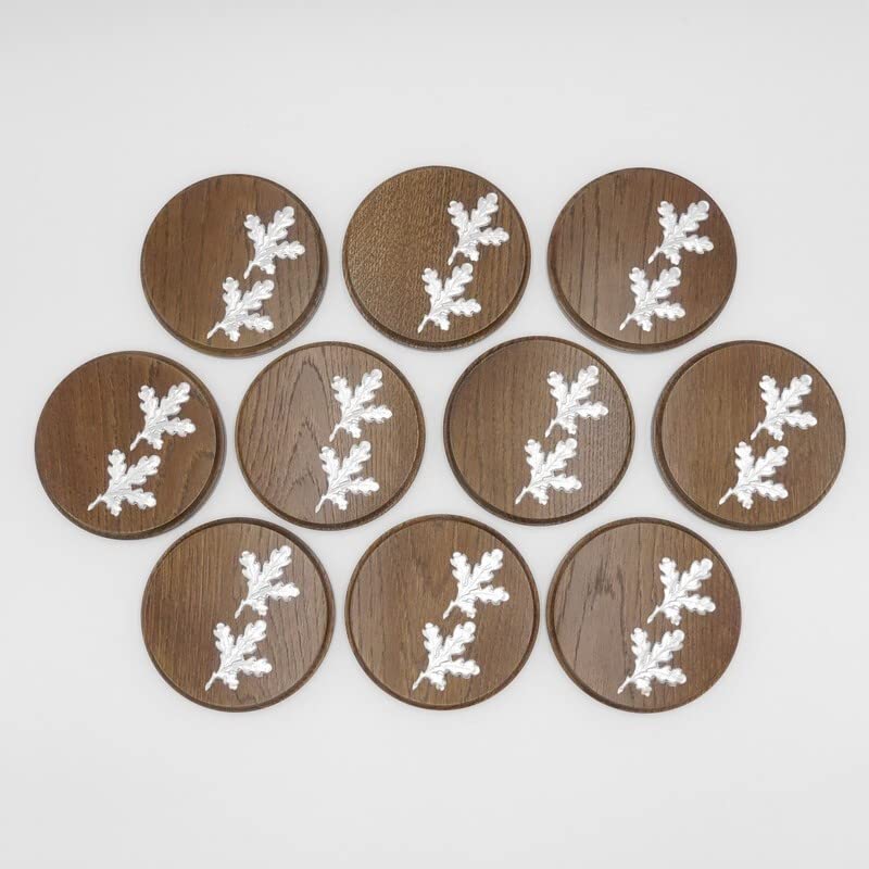 Generisch 10 placas de cuña redondas marrón AF 13 cm con 20 hojas de aluminio de roble, tabla cuña, tabla de especias, cartel trofeo.
