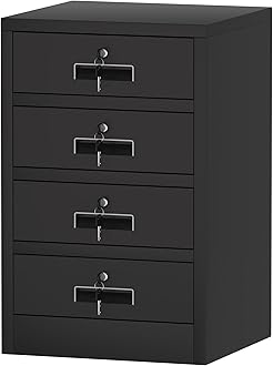 JINGUR Metal Storage Cabinet with Lockable Drawers for Home Office Bedroom Living Room Organization(Black)
