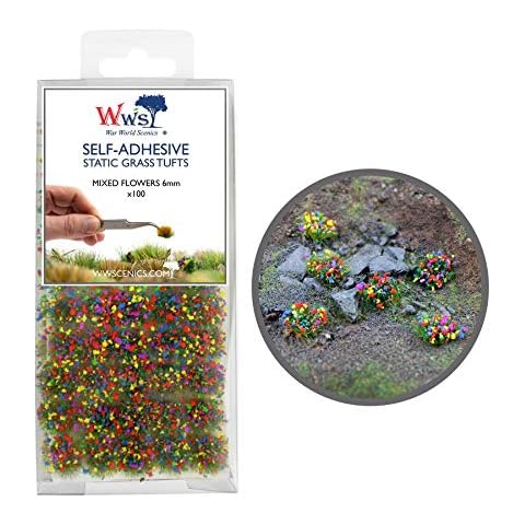 War World Scenics Self Adhesive Static Grass Tufts x 100 - Mixed Flowers, 6mm - Model Railway Wargame Scenery Railroad Modelling Diorama Miniature Hobby Tabletop Cover