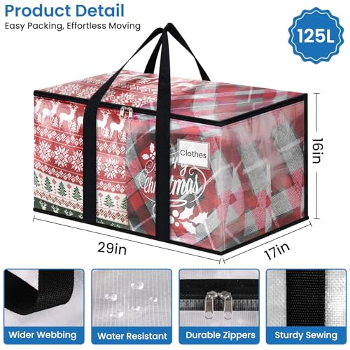 Image of RoomHacks Moving Bags, Heavy Duty Large Storage Bags, 125L, 4 Pack, Clear