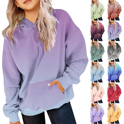 Oversized Hoodies For Teen Girls Trendy Gradient Color Fleece Hooded Sweatshirt Cute Kids Clothes Pullover Tops 2-14T