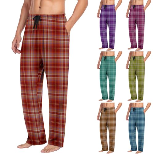 Campbell Men’s Plaid Casual Pajama Pants, Loose Straight Leg Checkered Lounge Sweatpants Comfy Pjs Bottoms with Pockets2