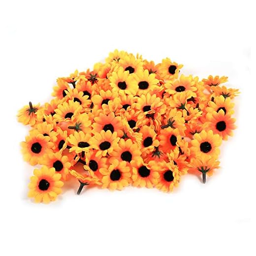 BEIJIALY 11 Colores 100 Piezas de Cabeza de Flor de Margarita de Tela, Cabeza de Flor de Tela de Margarita de Gerbera Artificial, Cabezas de Flores Falsas de Gerbera Artificial,(Girasol Amarillo)