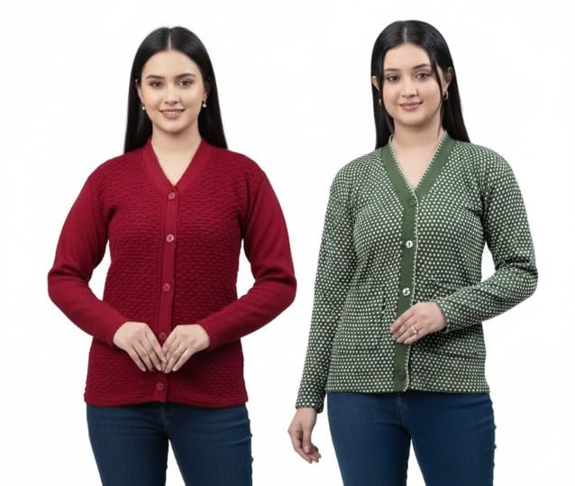 woolvella Women’s Solid Cardigan Sweater Combo | Trendy Lightweight Long Sleeve Casual Knitwear for Girls & Women | Soft Winter Layered | Stylish V-Neck Sweater Top-picture-24