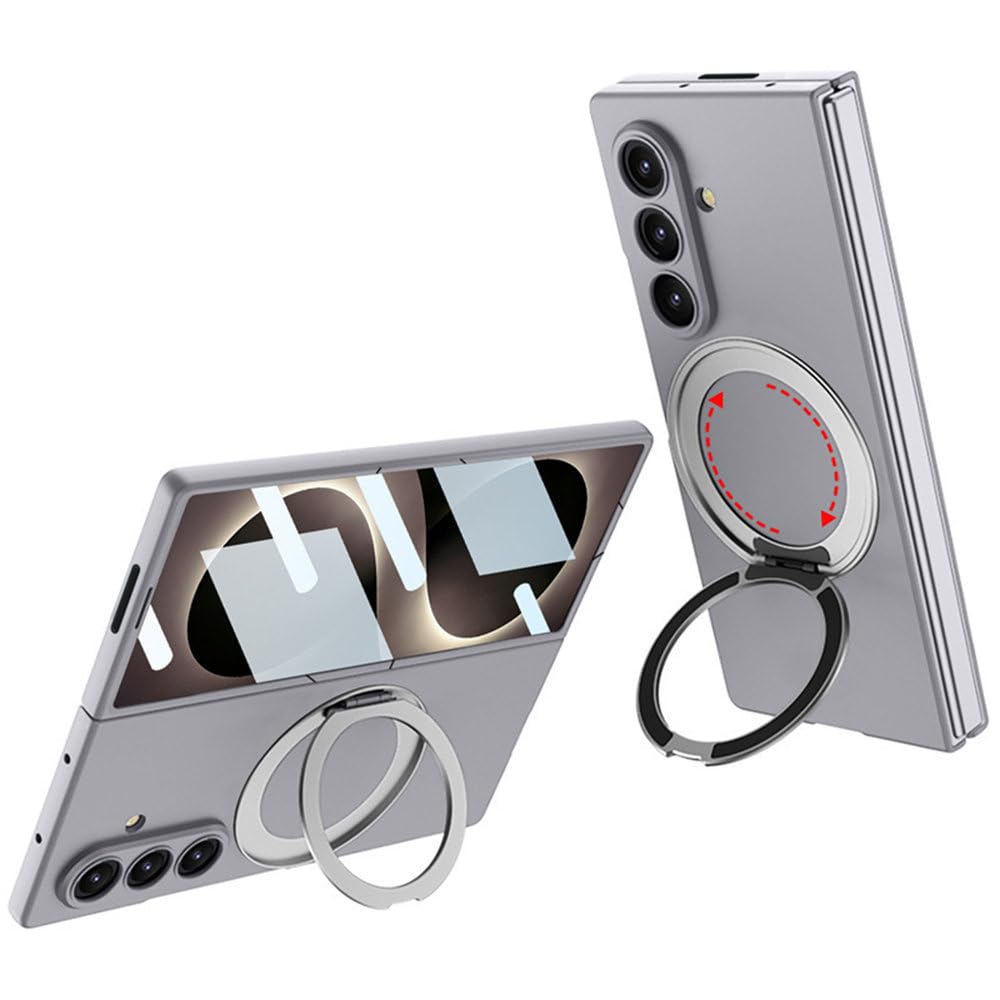 Cover per telefono ultra sottile in PC rigido con vetro temperato e anello girevole per Samsung Galaxy Z Fold 8 Ultra, con ricarica wireless e antiurto, colore grigio, per Samsung Galaxy Z Fold 8 Ult