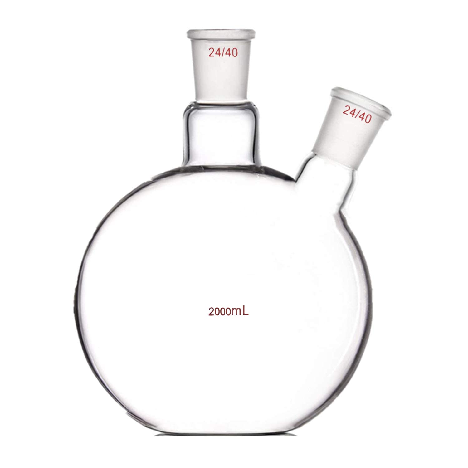 2000ml 24/40 2-Neck Glass Flask Flat Bottom Twins Necks Lab Plat Form Vessel