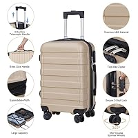 SUPER DEAL 21 Inch Expandable Suitcase Hardside Carry On Travel Luggage with Spinner Wheels Height Adjustable Handle, Champagne — image 2