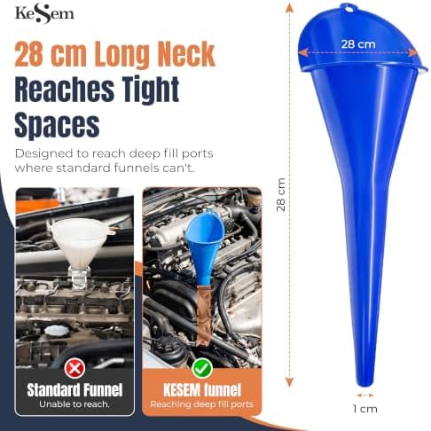 3pc Automotive Oil Funnel Set, Long Neck Plastic Funnels for Oil Change, Gas, Fuel, Diesel, Coolant & Transmission Fluid, Multi Purpose Car Funnel Kit for Auto Fluids or Kitchen Use - 1