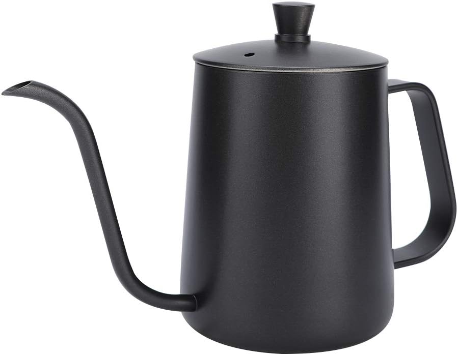 POCREATION Gooseneck Kettle, Stainless Steel Tea Kettle Pour Over Coffee Long Narrow Spout Drip Pot Versatile Heating Options for Tea and Coffee (600ml Black)