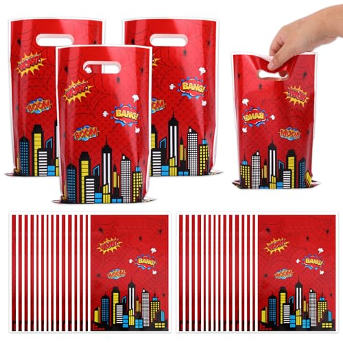 30uds Araña Cartoon Bolsas Favor Fiesta, 25x16,2cm Rojo Bolsa de Golosinas para Niños Suministros Fiesta Cumpleaños Decoraciones para Fiestas Halloween Embalaje de Regalo