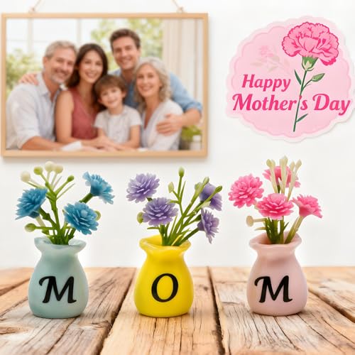 Mom Birthday Gifts Mini Vase Magnets for Fridge Cute Tiny Plant Refrigerator Magnets Ceramic Flower Vases with Artificial Flowers Mom Gifts from Daughter or Son Thanksgiving Christmas Mother’s Day - Thumbnail 3