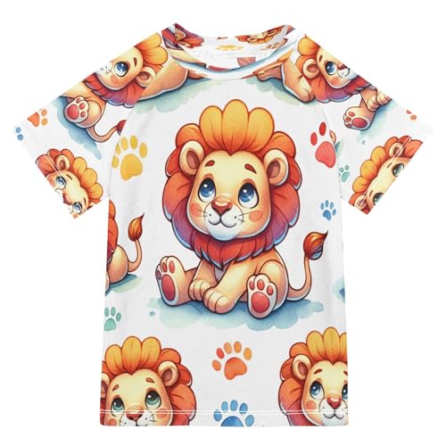 MNSRUU Toddler Boy Rash Guard Short Sleeve Swim Shirt Lion Print Rashguard 9-10T Beach Shirts Quick Dry,40