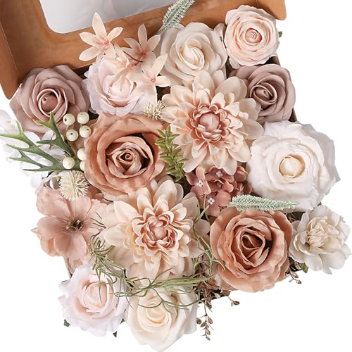 Floweroyal Artificial Flowers Fake Rose Flowers Dahlia with Stems for DIY Wedding Bridal Bouquets Baby Shower Floral Arrangement Table Centerpieces Home Decorations