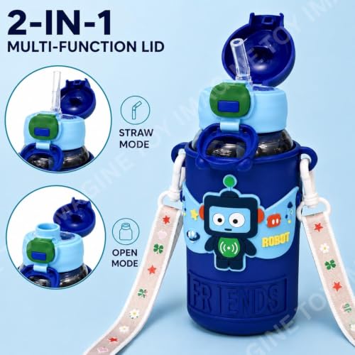 Image of Toy Imagine Kids Sipper Water Bottle for School with Strap, Hard Plastic BPA-Free Spill-Proof & Leak-Proof Water Bottle for Boys & Girls, Lightweight Travel-Friendly Bottle (520ml, Dark Blue)