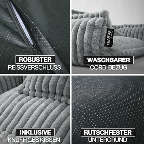 noviclass® Hundesofa Chaffar Hundebett | Orthopädische Matratze | Moderner Stil | Cord-Design Größen (Lichtgrau, L (100cm))