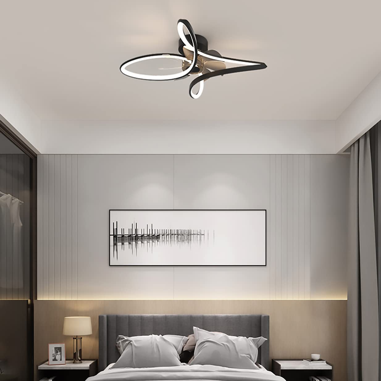 Ventilateur de plafond réglable moderne avec télécommande noire