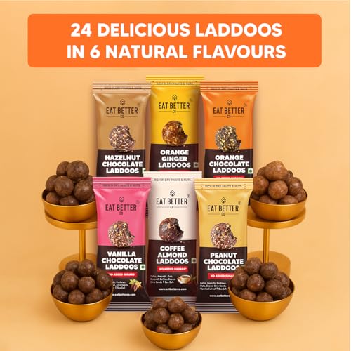 Image of EAT Better CO Assorted Laddoo Box-24 Laddoos in 6 Different Flavors|95% Dry Fruits|Sugar-Free|100% Natural|Energy Bar Replacement|High Protein & Instant Energy-Healthy Snacks, 240 Gram (Pack of 3)