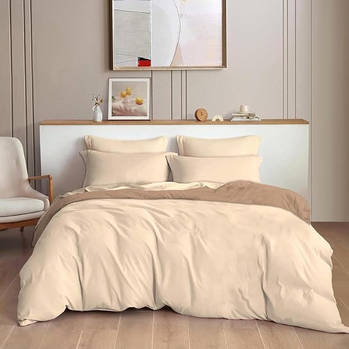 Image of Reversible Plain Glace Cotton Single Bed Quilt Cover /Duvet Cover /Rajai Cover /Blanket Cover with Zipper (60X90 Inches) (Caramel Sands, Double Duvet Cover)