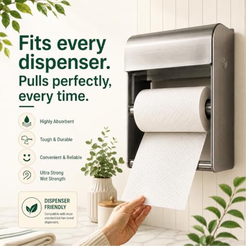 Image of Ella 2 Ply Kitchen Tissue /Towel Paper Roll Soft and Highly Absorbent - 6 Rolls (60 Pulls Per Roll 360 Sheets)