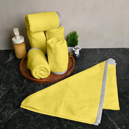 Image of Divine Casa 500 GSM Cotton Hand Towel Set of 6 (60 x 40 cm) | Yellow Hand Towels | Ultra Soft Absorbent Quick Dry Bathroom Towels